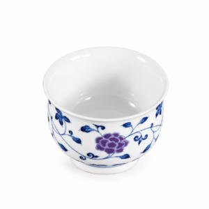Abundant Blossoms Incense Burner–Form Teacup angled view with purple floral motif