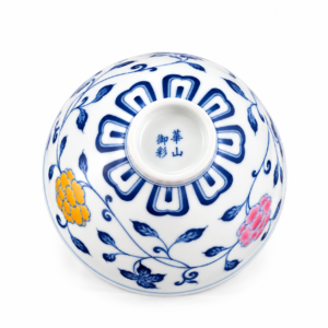 Blue & White Abundant Blossoms Jixin Teacup base with hand-painted floral motifs