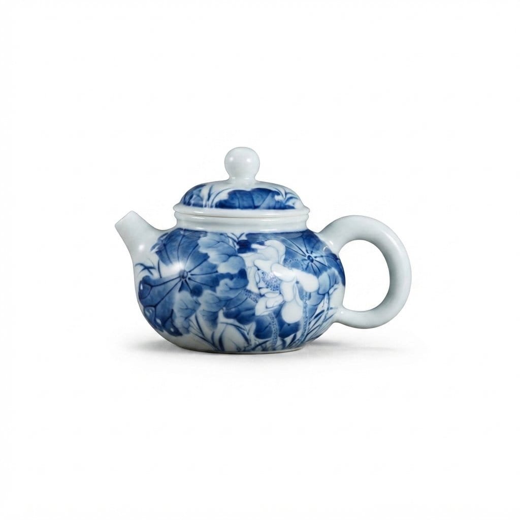 Lotus Blue & White Teapot